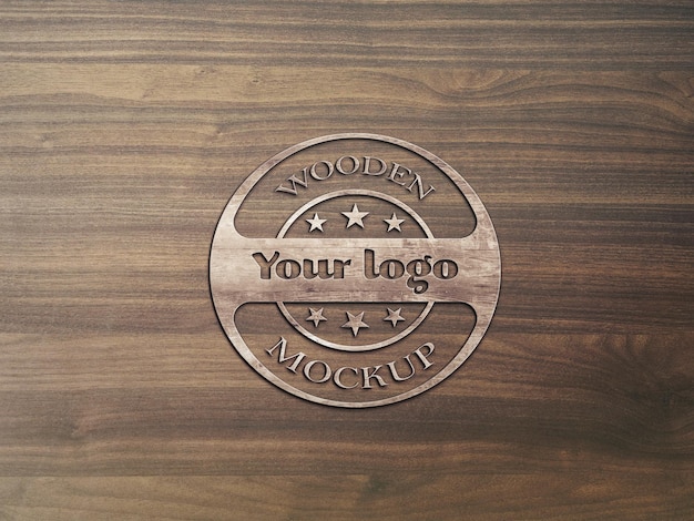 plantilla de maqueta de logotipo grabado de marca en madera