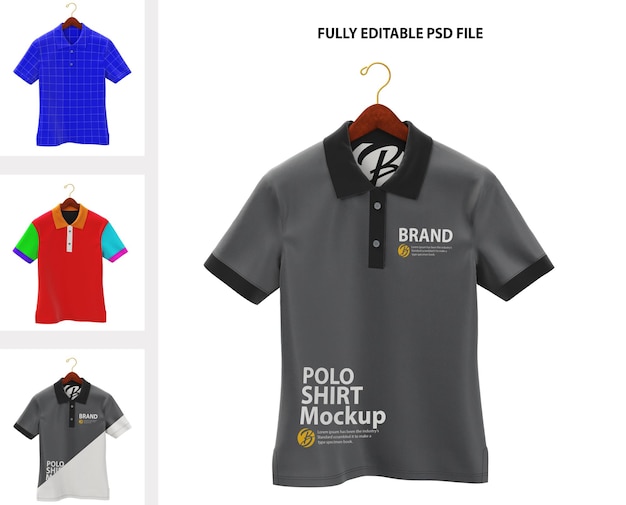 Plantilla de maqueta psd para camiseta de polo en colgador