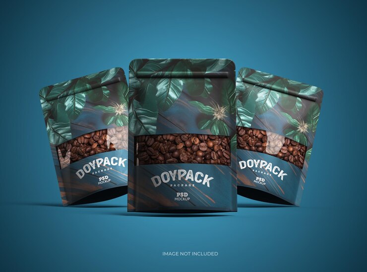 plantilla de maqueta renderizada en 3D para un doypack genérico brillante con el agujero de la ventana