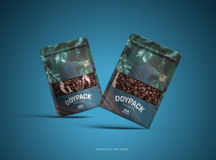 plantilla de maqueta renderizada en 3D para un doypack genérico brillante con el agujero de la ventana