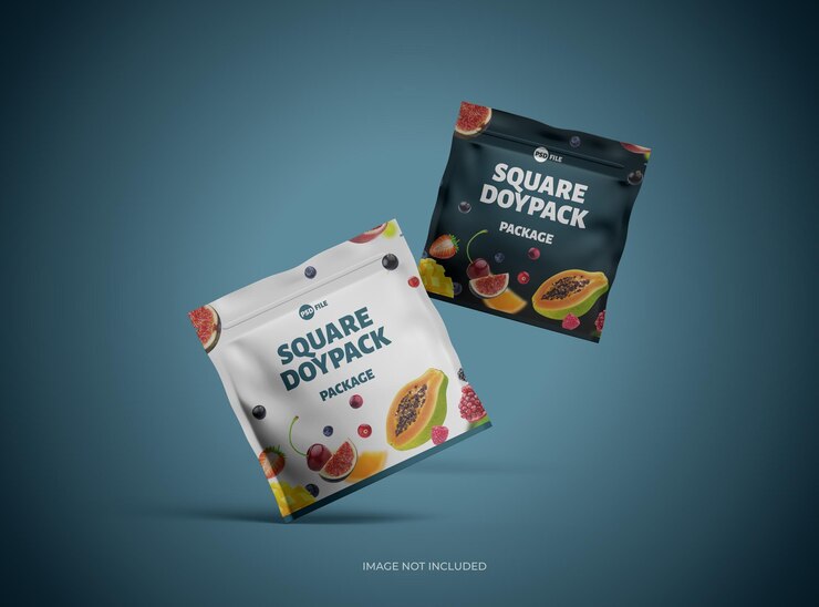 plantilla de maqueta renderizada en 3D para un doypack sellado cuadrado brillante