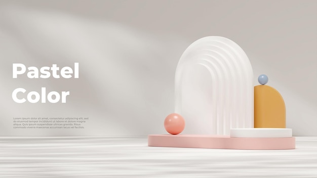 Plantilla de maqueta de renderizado 3d de podio blanco y rosa en paisaje con fondo y sombra solar