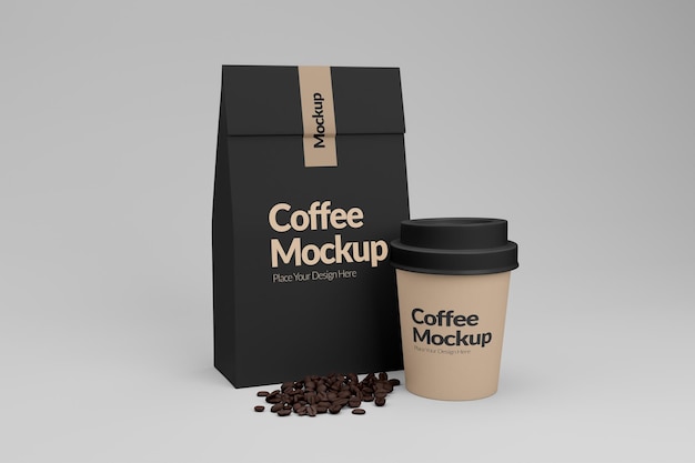 plantilla de maquillaje realista de bolsa y taza de café