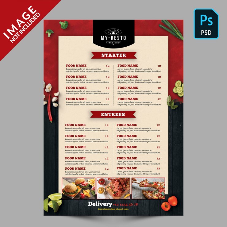 PSD plantilla de menú de alimentos