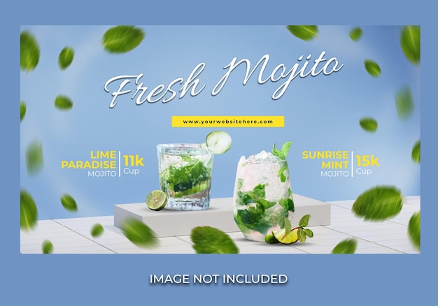 Plantilla de menú de bebida de mojito fresco para banner de paisaje de redes sociales