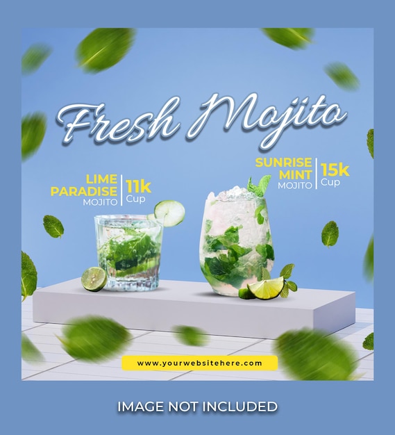 Plantilla de menú de bebida de mojito fresco para banner de redes sociales