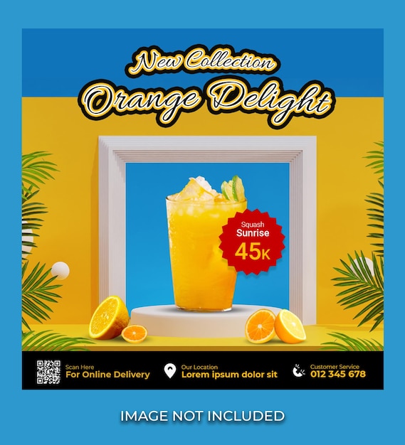 Plantilla de menú de bebidas de verano para banner de promoción en línea
