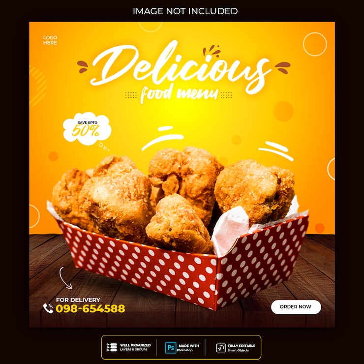 PSD plantilla para menú de comida para publicación en redes sociales