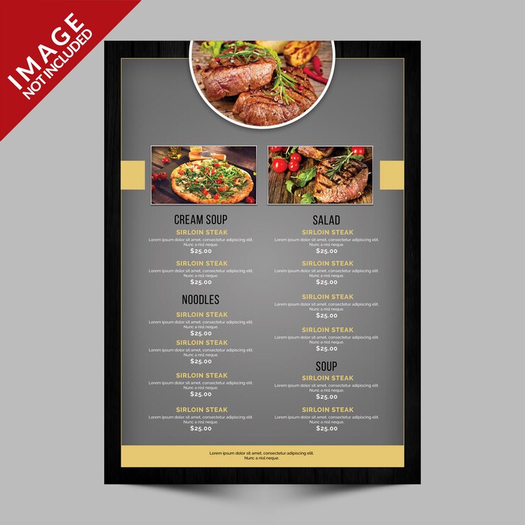 PSD plantilla de menú de comida vertical con dos columnas para restaurante