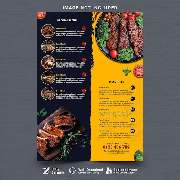 plantilla de menú de comida de volante gratuito de PSD