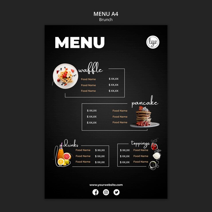 PSD plantilla de menú de diseño de restaurante de brunch
