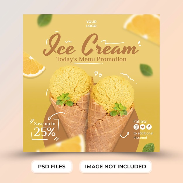 Plantilla de menú de helado de fruta de naranja para promoción de publicaciones en redes sociales psd premium