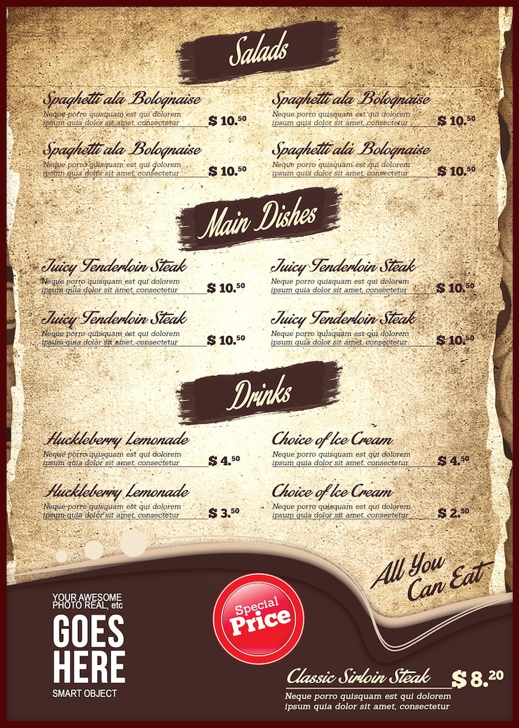 PSD plantilla de menú de restaurante de colores