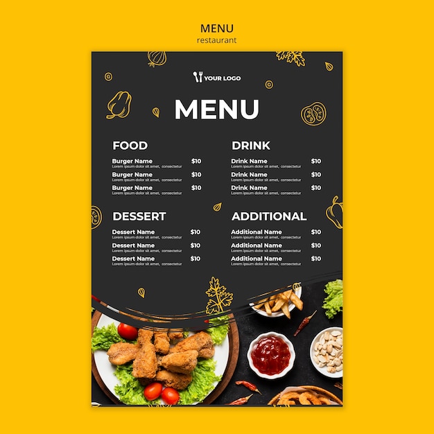 Plantilla de menú de restaurante de colores