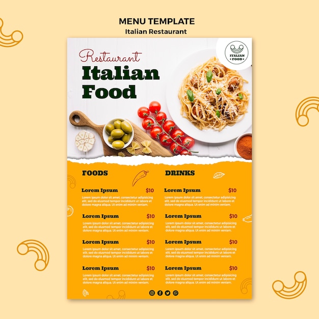 PSD plantilla de menú de restaurante italiano