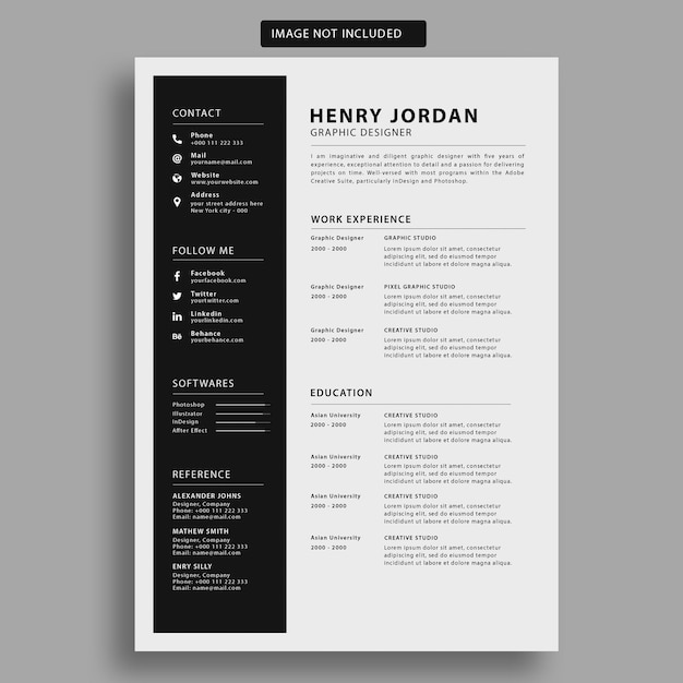 Plantilla minimalista de currículum vitae CV PSD