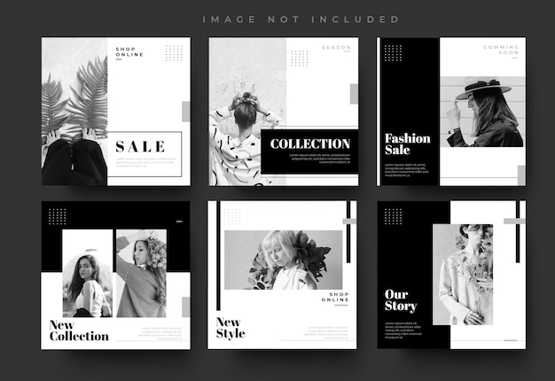 Plantilla minimalista negra de banner de venta de moda para publicaciones e historias de instagram de redes sociales