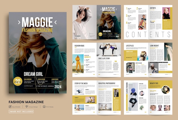 Plantilla minimalista para revista de moda