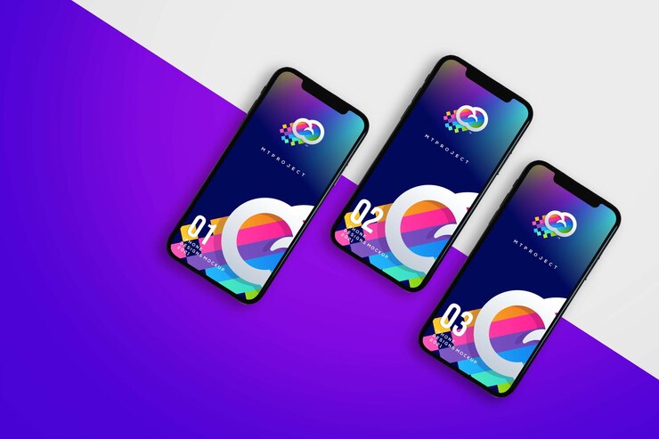 Plantilla Mockup 3 Smartphone