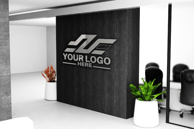 Plantilla de mockup 3D de logo en pared negra en PSD