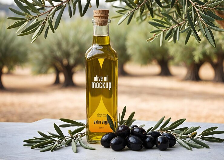 PSD plantilla de modelo de botella de aceite de oliva de vidrio
