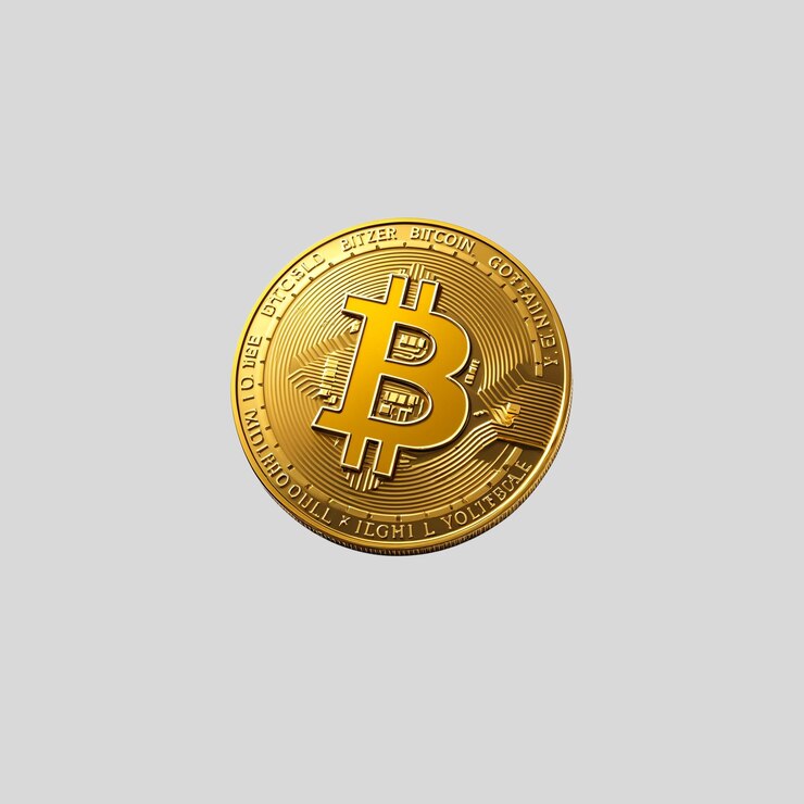 plantilla de moneda de oro de Bitcoin en un fondo plano transparente