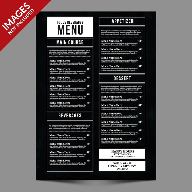 PSD plantilla oscura simple para menú de comida de restaurante o cafetería vintage