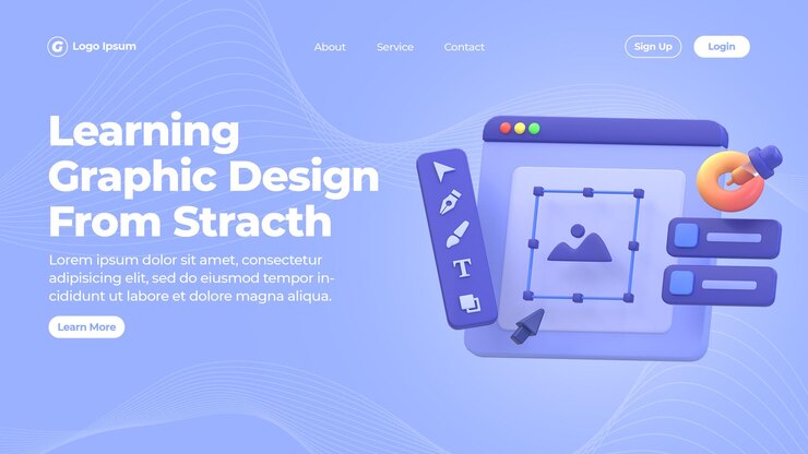 PSD plantilla de página de aterrizaje del curso de diseño gráfico ilustración de diseñador gráfico