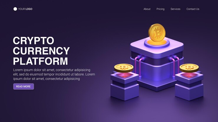PSD plantilla de página de aterrizaje futurista de cryptocurrency y blockchain