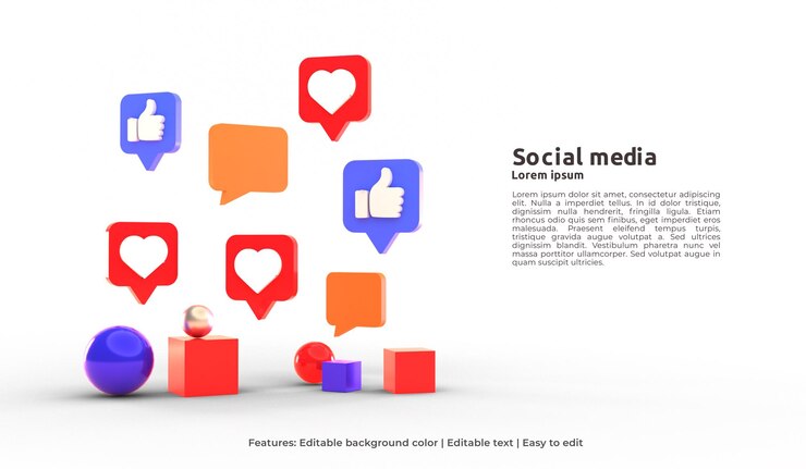 PSD plantilla de página de destino 3d de la actividad de las redes sociales