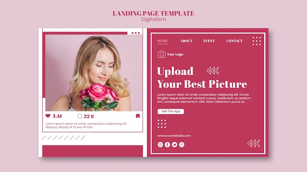 PSD plantilla de página de destino para cargar fotos en redes sociales