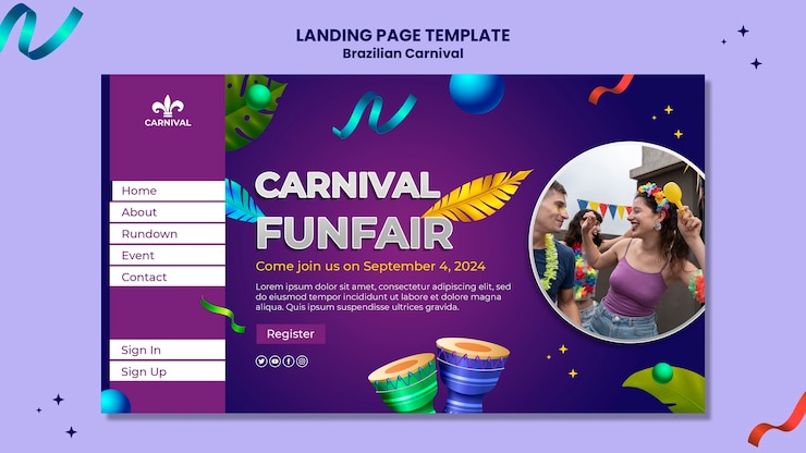 PSD plantilla de página de destino del carnaval brasileño