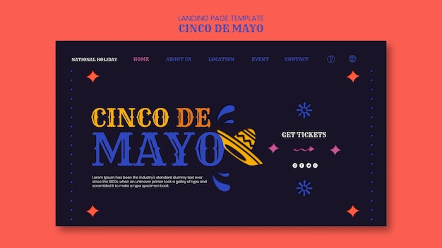 Plantilla de página de destino de cinco de mayo de diseño plano