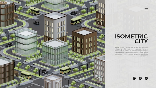 PSD plantilla de página de destino de ciudad isométrica 3d