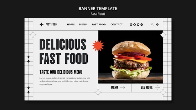PSD plantilla de página de destino de comida rápida de diseño plano
