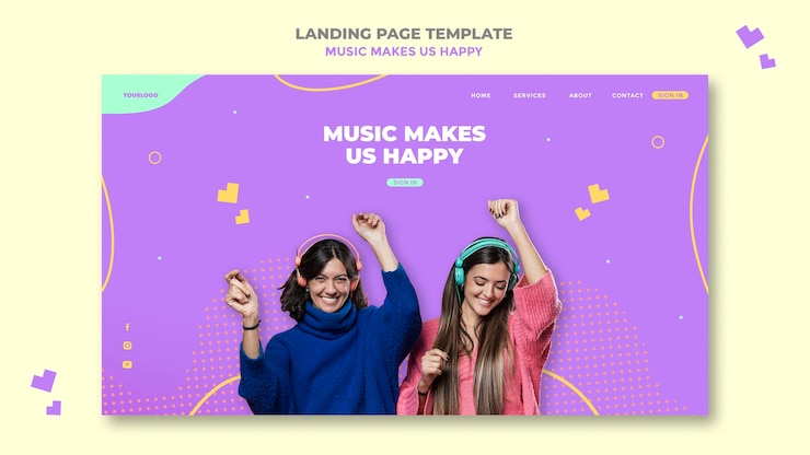 PSD plantilla de página de destino de concepto de música