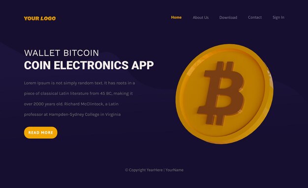 Plantilla de página de destino de criptomoneda bitcoin moneda