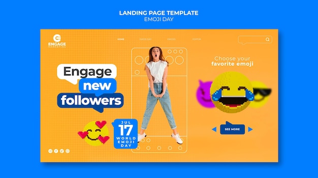 PSD plantilla de página de destino del día de emoji