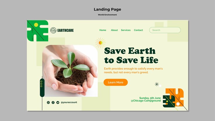 PSD plantilla de página de destino del día mundial del medio ambiente