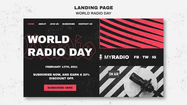 PSD plantilla de página de destino del día mundial de la radio
