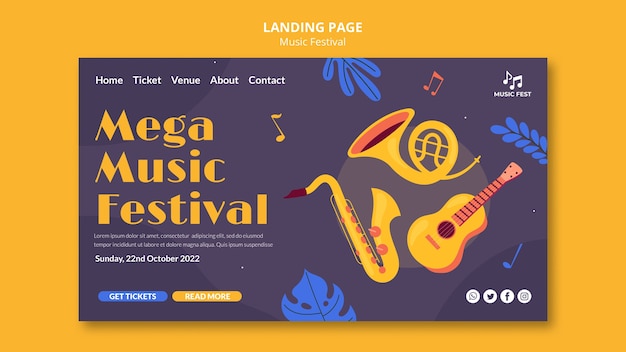 PSD plantilla de página de destino de diseño de festival de música