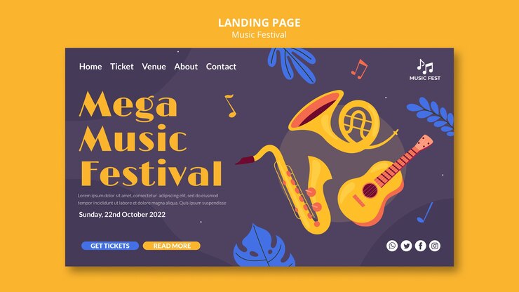 PSD plantilla de página de destino de diseño de festival de música