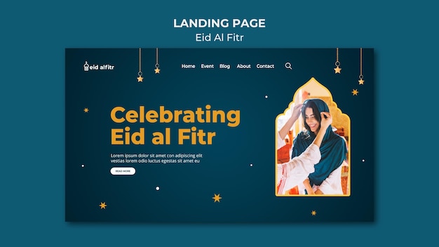 PSD plantilla de página de destino de eid al-fitr con foto