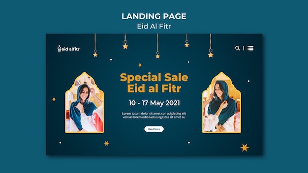 Plantilla de página de destino de eid al-fitr con foto