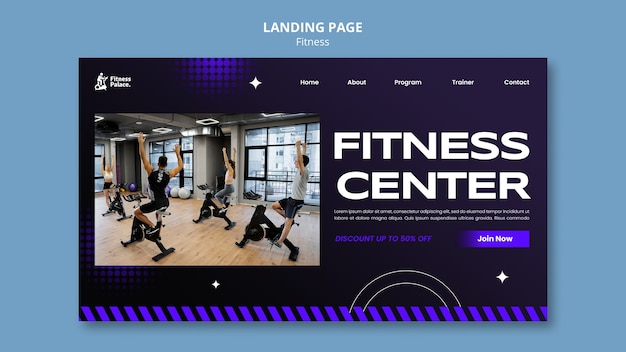 PSD plantilla de página de destino de fitness de diseño plano