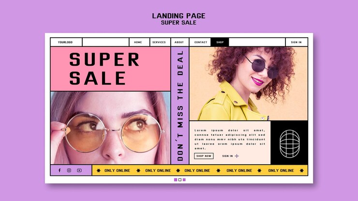 PSD plantilla de página de destino para gafas de sol super rebajas