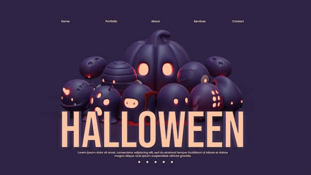 Plantilla de página de destino de halloween con composición de ilustración de renderizado 3d