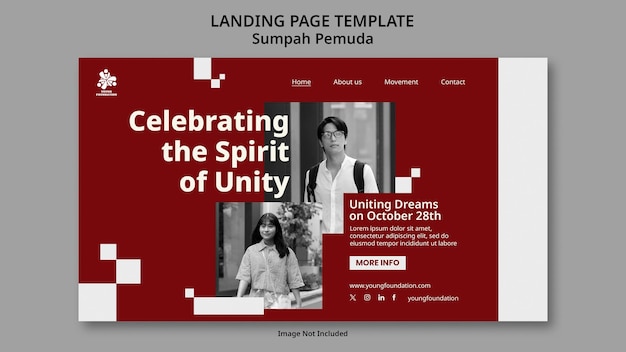 PSD plantilla de página de destino hari sumpah pemuda indonesia celebra el diseño plano rojo y blanco