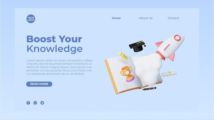 PSD plantilla de página de destino de ilustración de educación 3d premium psd