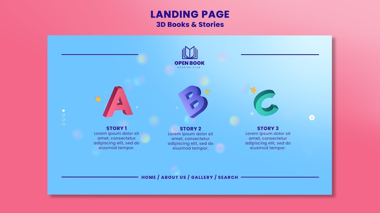 PSD plantilla de página de destino para libros con historias y letras.